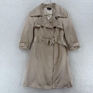 Bebe Trench Coat Womens‎ Small Beige Belted Double Breasted 3/4 Sleeve Jacket
